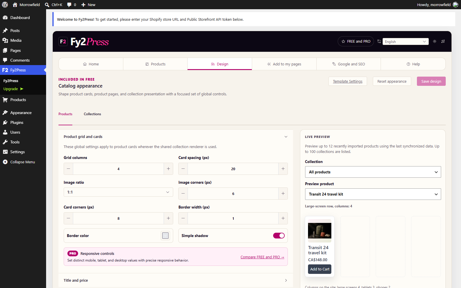 Fy2Press plugin interface: Visual design workshop.
