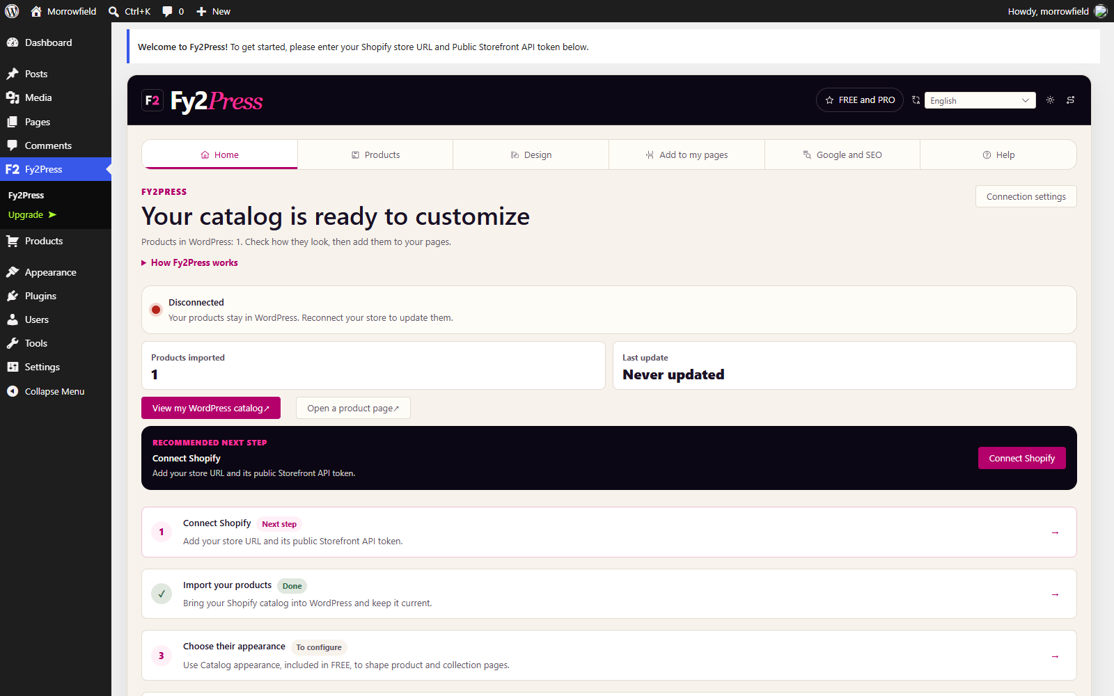 Fy2Press plugin interface: Connection and workflow.
