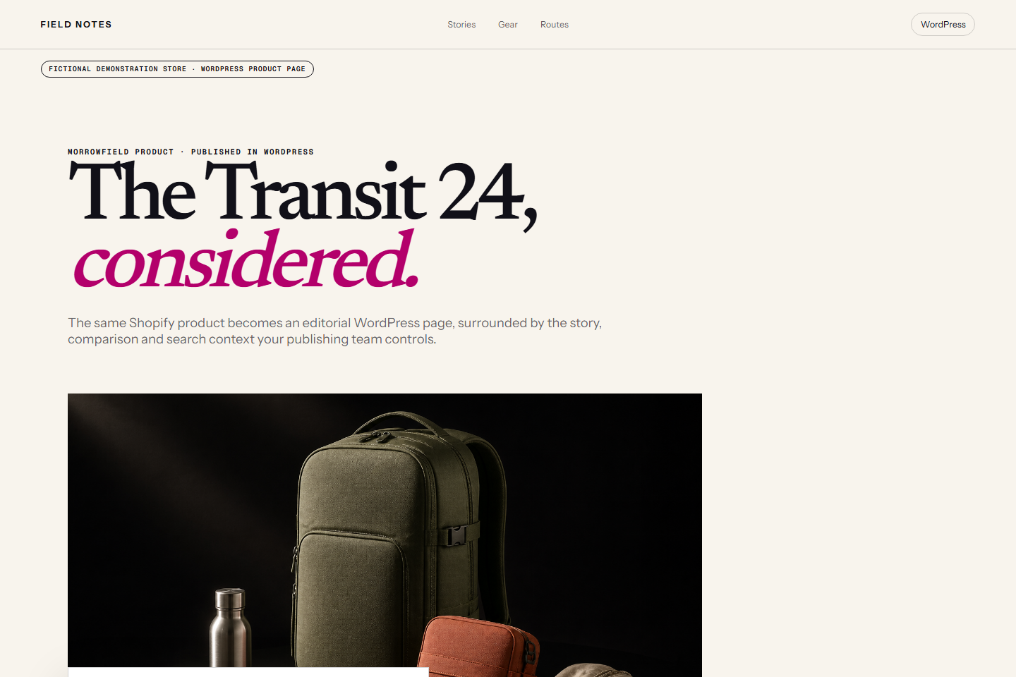 WordPress-Site. WordPress publiziert Produktseiten, Kollektionen, Ratgeber, Templates und Landingpages.